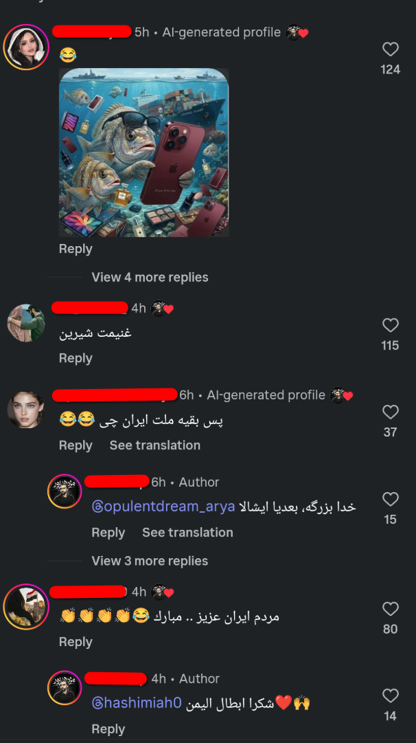 Comments on an instagram post, meme with fish holding phones